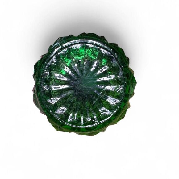 VTG Emerald Green Cut Glass Cruets W/ Stoppers Set of 2 Oil Vinegar - Picture 10 of 10